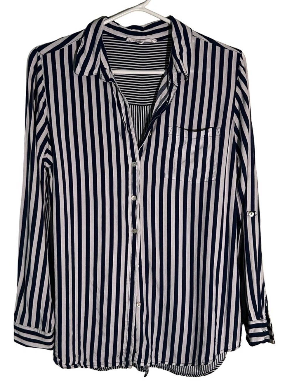 Jane and Delancey Navy and White Vertical Stripe Button-Down Shirt